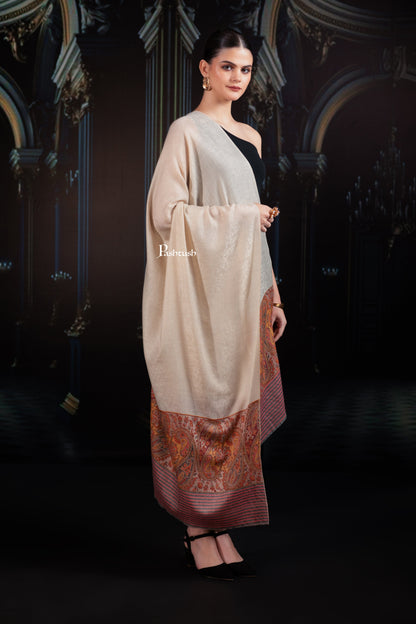 Pashtush India Womens Shawls Pashtush Womens Extra Fine Wool Shawl, Pasiley Palla Design, Beige