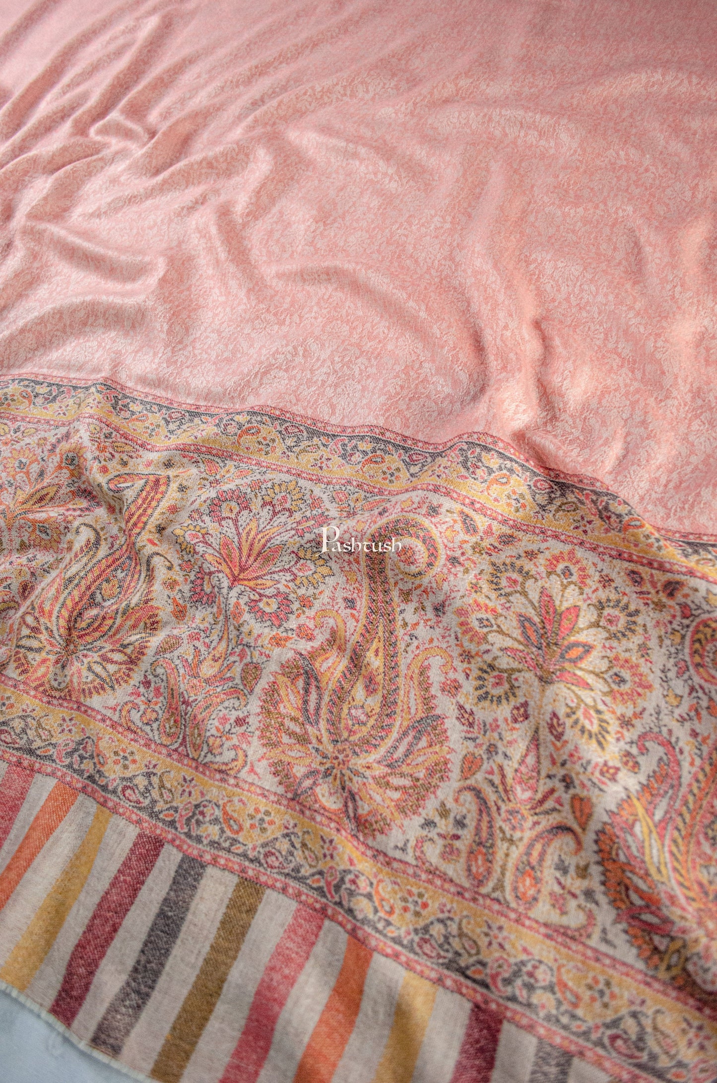 Pashtush India Womens Shawls Pashtush Womens Extra Fine Wool Shawl, Pasiley Palla Design, Pink