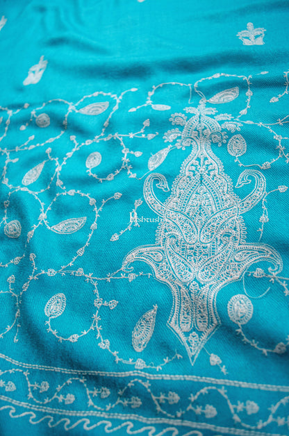 Pashtush India Womens Shawls Pashtush Womens Extra Fine Wool Shawl, Pasiley Palla Design, Seagreen