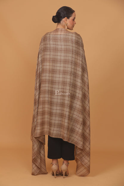 Pashtush India Womens Stoles and Scarves Scarf Pashtush womens Extra Fine Wool shawl, PASILEY WEAVE design, Taupe