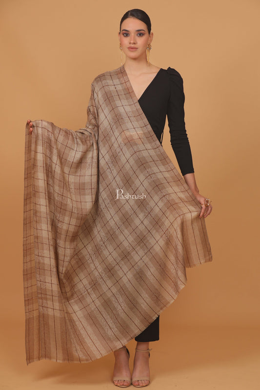 Pashtush India Womens Stoles and Scarves Scarf Pashtush womens Extra Fine Wool shawl, PASILEY WEAVE design, Taupe