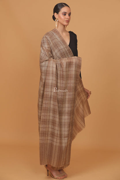 Pashtush India Womens Stoles and Scarves Scarf Pashtush womens Extra Fine Wool shawl, PASILEY WEAVE design, Taupe