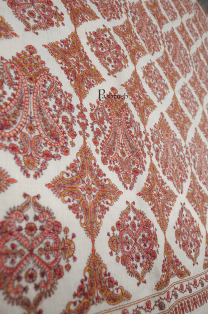 Pashtush India Womens Shawls Pashtush Womens Extra Fine Wool Shawl, Silky Embroidery Kashmiri Jaal Design, Beige