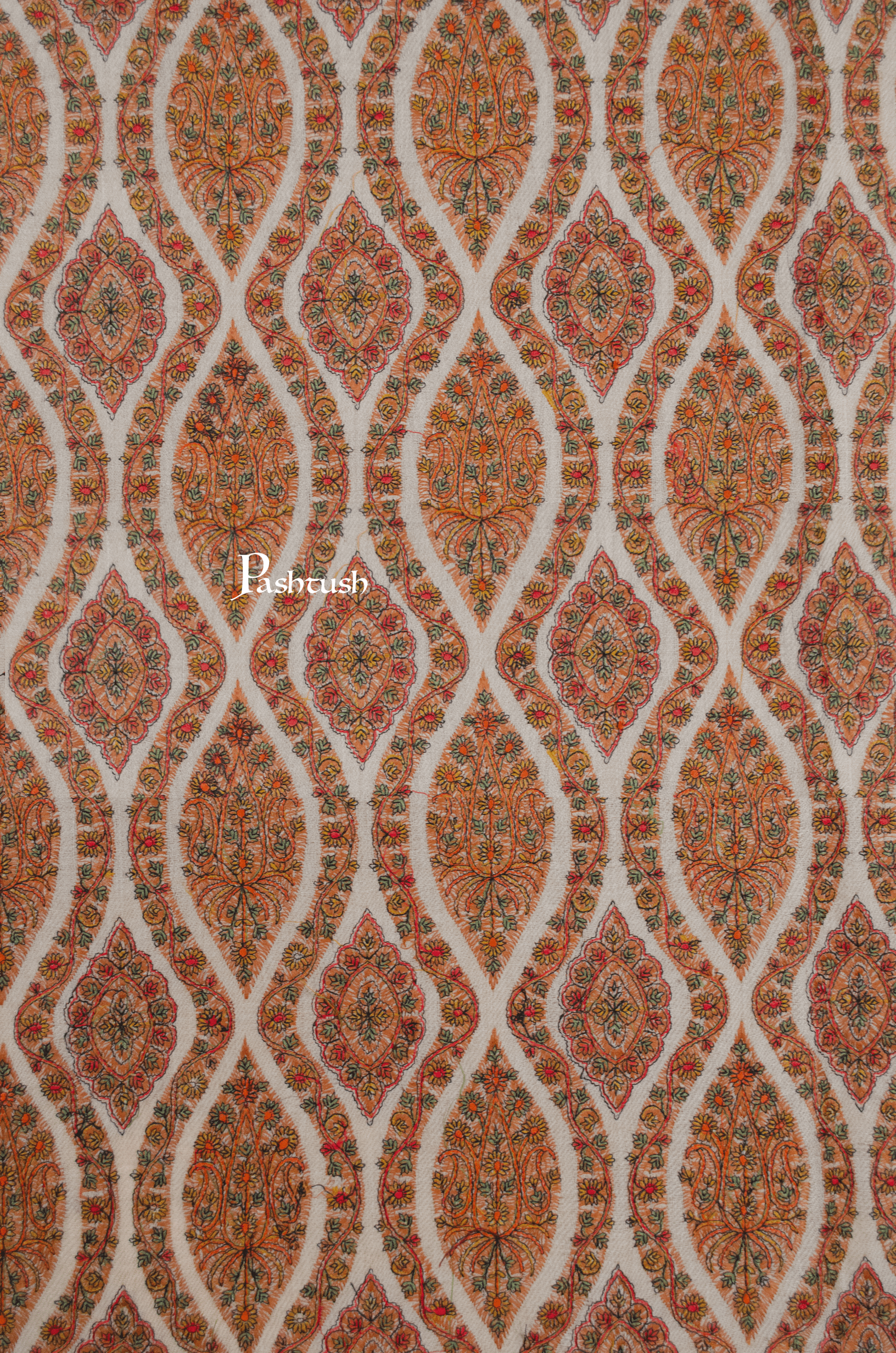 Pashtush India Womens Shawls Pashtush Womens Extra Fine Wool Shawl, Silky Embroidery Kashmiri Jaal Design, Taupe