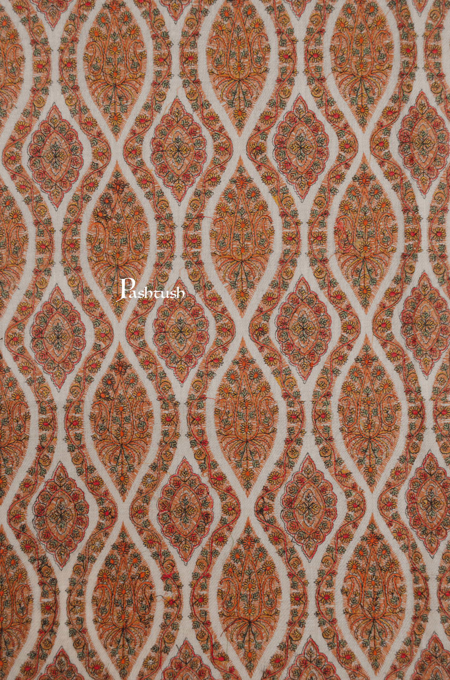Pashtush India Womens Shawls Pashtush Womens Extra Fine Wool Shawl, Silky Embroidery Kashmiri Jaal Design, Taupe