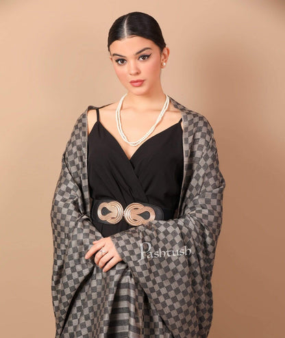 Pashtush Shawl Store Shawl Pashtush Womens Extra Fine Wool Shawl, Soft and Warm, Black, Chess Checks ( Large Wrap Size )