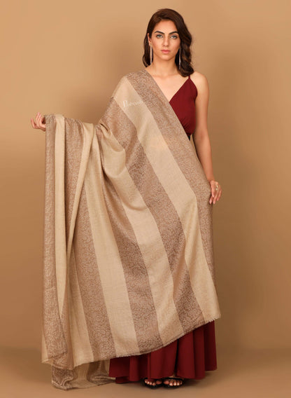 Pashtush Shawl Store Shawl Pashtush Womens Extra Fine Wool Shawl, Soft and Warm, Striped Beige, Large Size