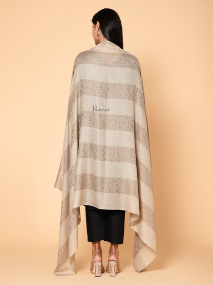 Pashtush India Womens Shawls Pashtush Womens Extra Fine Wool Shawl, Soft And Warm, Striped Beige, Large Size