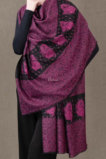 Pashtush India Womens Shawls Pashtush Womens Extra Fine Wool Shawl, Soft Tone On Tone Embroidery Design, Maroon