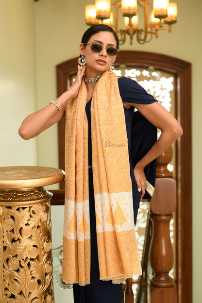 Pashtush India Womens Shawls Pashtush Womens Extra Fine Wool Shawl, Soft Tone On Tone Embroidery Design, Mustard