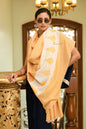 Pashtush India Womens Shawls Pashtush Womens Extra Fine Wool Shawl, Soft Tone On Tone Embroidery Design, Mustard