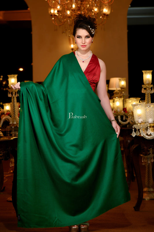 Pashtush India Womens Shawls Pashtush Womens Extra Fine Wool Shawl, Solid Bottle Green