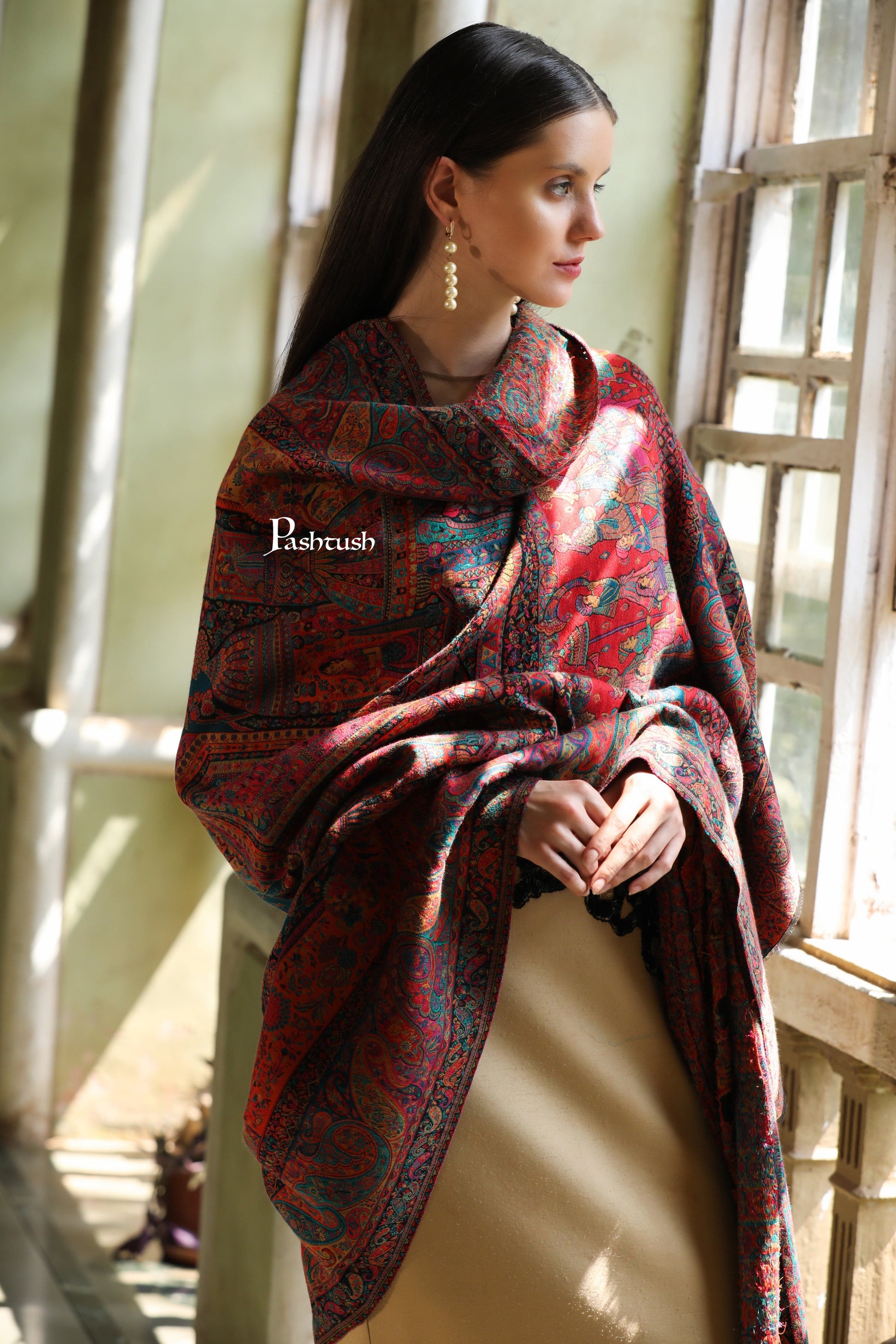 Pashtush India Womens Shawls Pashtush Womens Extra Fine Wool Shawl, The Doli Darbar - Royal Wedding Collection Design, Multicolour