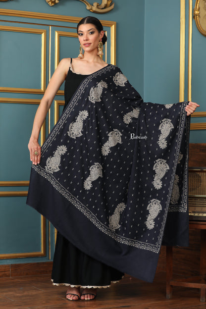 Pashtush India Womens Shawls Pashtush Womens Extra Fine Wool Shawl, Tone And Tone Ambi Design, Black