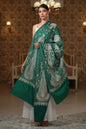 Pashtush India Womens Shawls Pashtush Womens Extra Fine Wool Shawl, Tone And Tone Ambi Design, Green