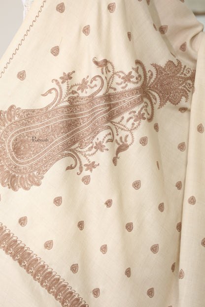 Pashtush India Womens Shawls Pashtush Womens Extra Fine Wool Shawl, Tone And Tone Ambi Design, Ivory