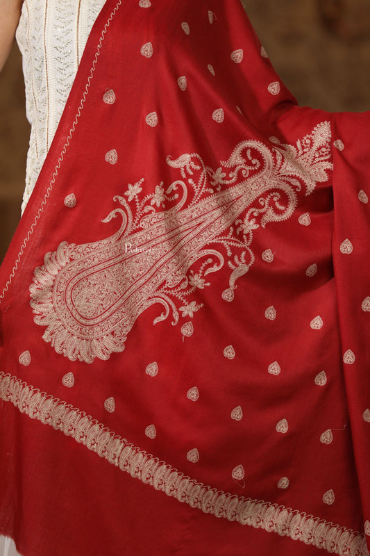 Pashtush India Womens Shawls Pashtush Womens Extra Fine Wool Shawl, Tone And Tone Ambi Design, Maroon