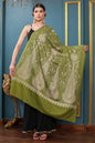 Pashtush India Womens Shawls Pashtush Womens Extra Fine Wool Shawl, Tone And Tone Ambi Design, Olive-green