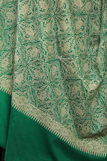 Pashtush India Womens Shawls Pashtush Womens Extra Fine Wool Shawl, Tone And Tone Jaal Design, Green