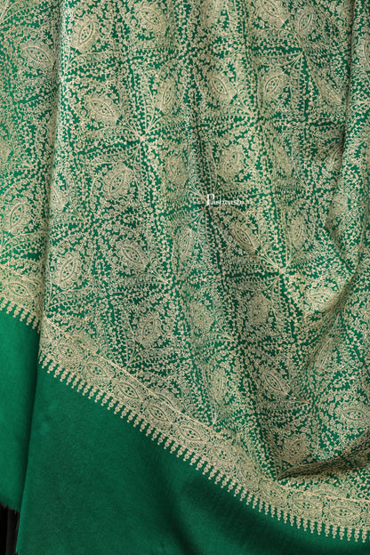 Pashtush India Womens Shawls Pashtush Womens Extra Fine Wool Shawl, Tone And Tone Jaal Design, Green