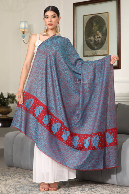 Pashtush India Womens Shawls Pashtush Womens Extra Fine Wool Shawl, Tone On Tone Embroidery Design, Blue