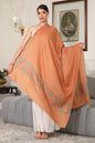 Pashtush India Womens Shawls Pashtush Womens Extra Fine Wool Shawl, Tone On Tone Embroidery Design, Peach