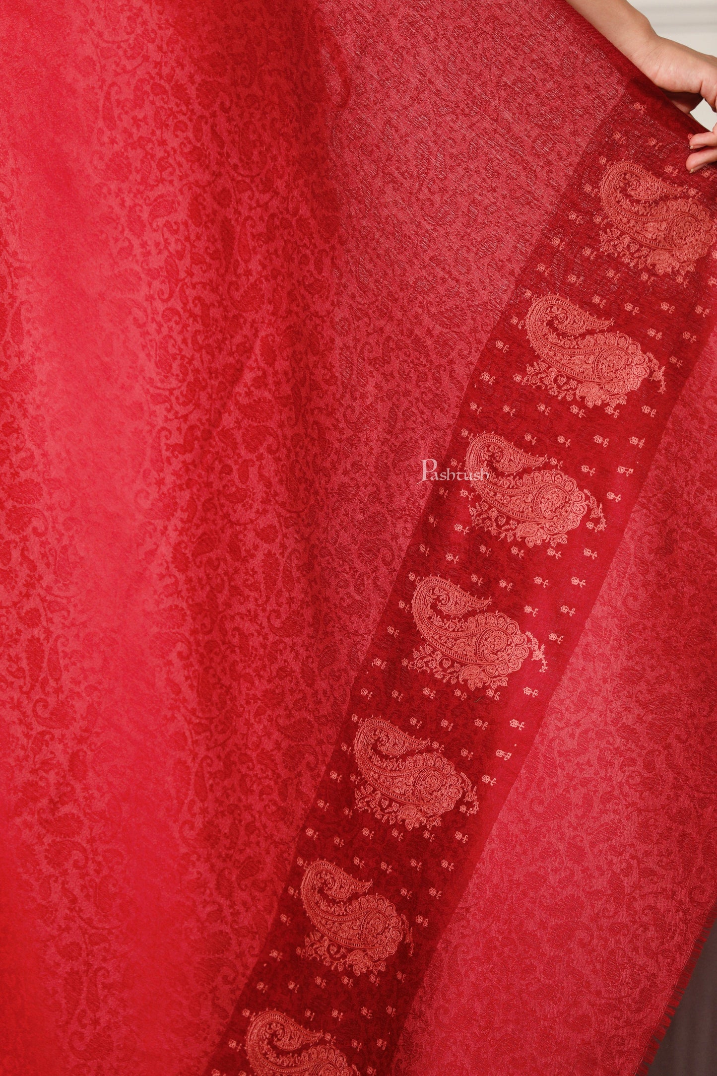 Pashtush India Womens Shawls Pashtush Womens Extra Fine Wool Shawl, Tone On Tone Embroidery Design, Pink