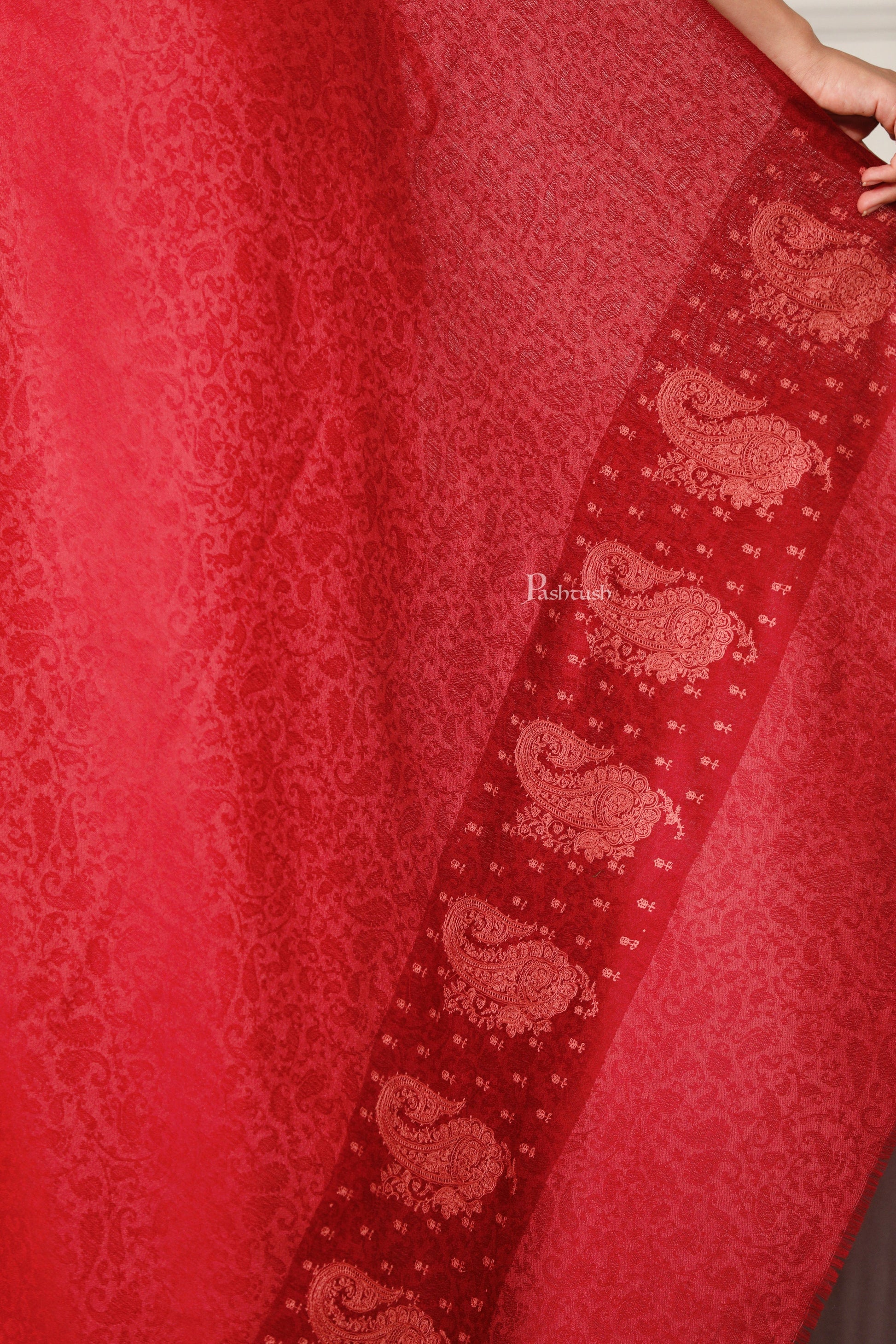 Pashtush India Womens Shawls Pashtush Womens Extra Fine Wool Shawl, Tone On Tone Embroidery Design, Pink