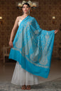 Pashtush India Womens Shawls Pashtush Womens Extra Fine Wool Shawl, Tone On Tone Embroidery Large Paisleys Design, Blue
