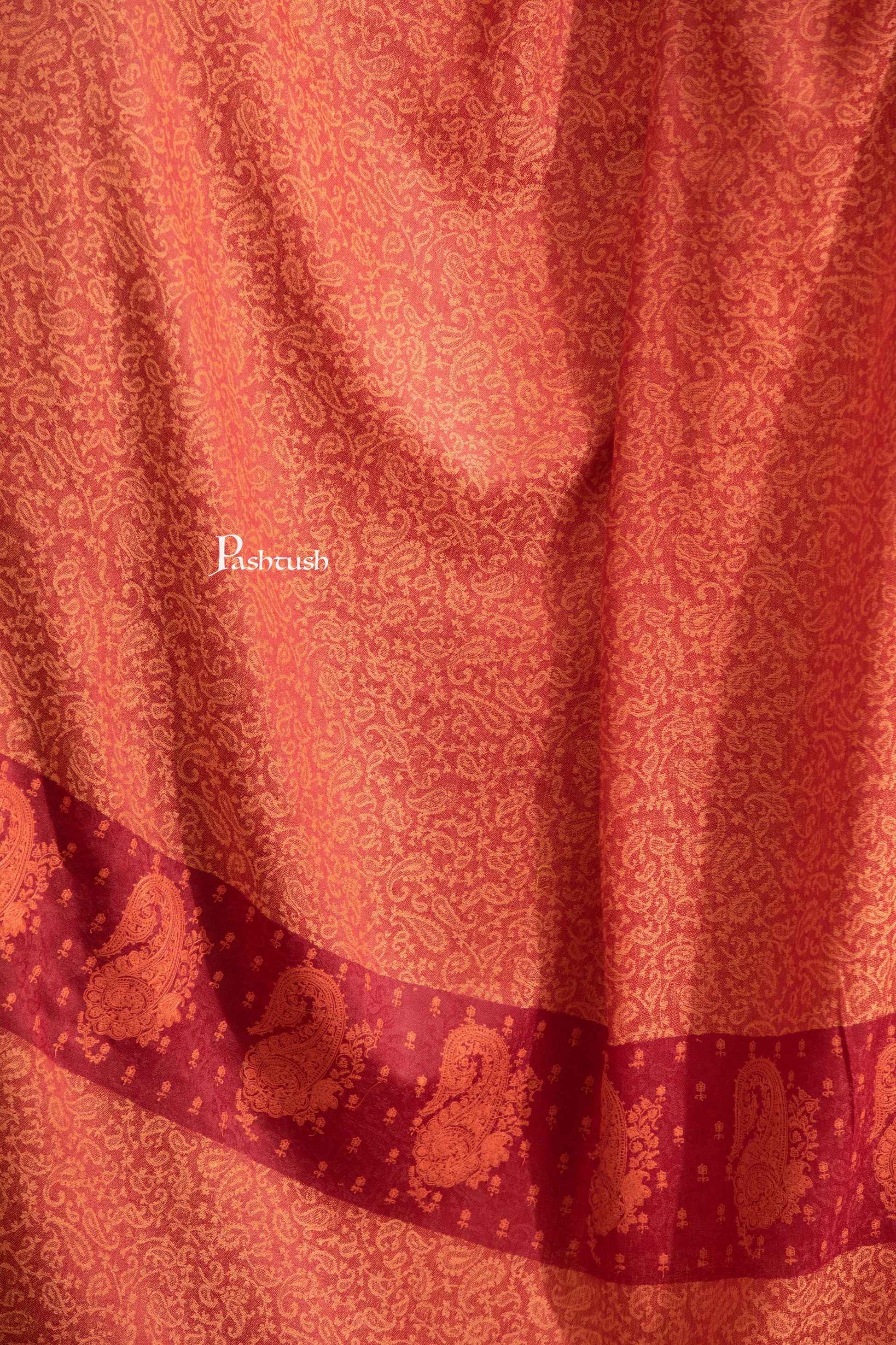 Pashtush India Womens Shawls Pashtush Womens Extra Fine Wool Shawl, Tone On Tone Embroidery, Paisley Palla Design, Maroon