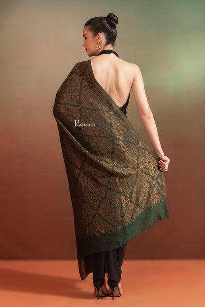 Pashtush India Womens Shawls Pashtush Womens Extra Fine Wool Shawl, Twilight Collection, Woven Design, Green