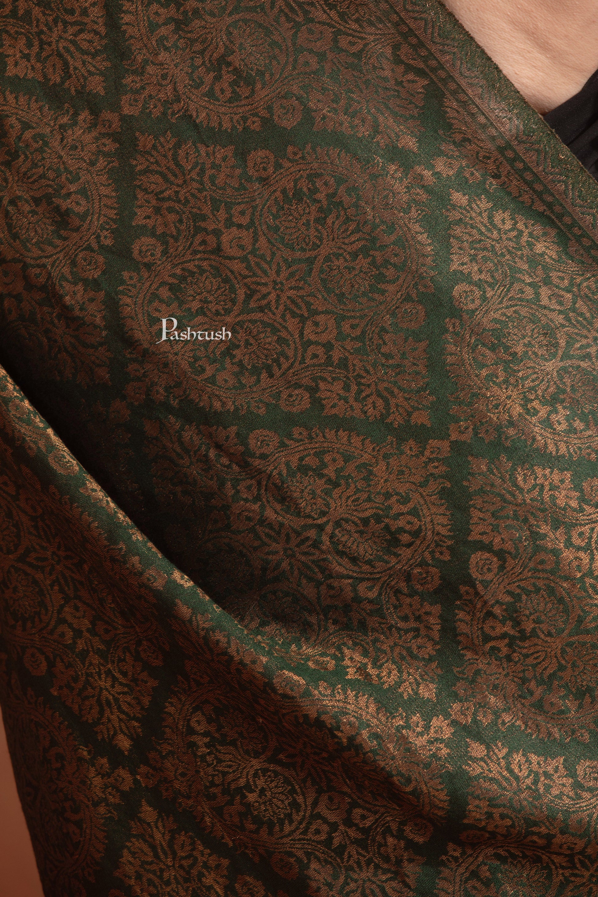 Pashtush India Womens Shawls Pashtush Womens Extra Fine Wool Shawl, Twilight Collection, Woven Design, Green