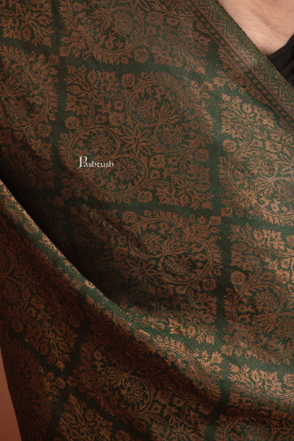 Pashtush India Womens Shawls Pashtush Womens Extra Fine Wool Shawl, Twilight Collection, Woven Design, Green