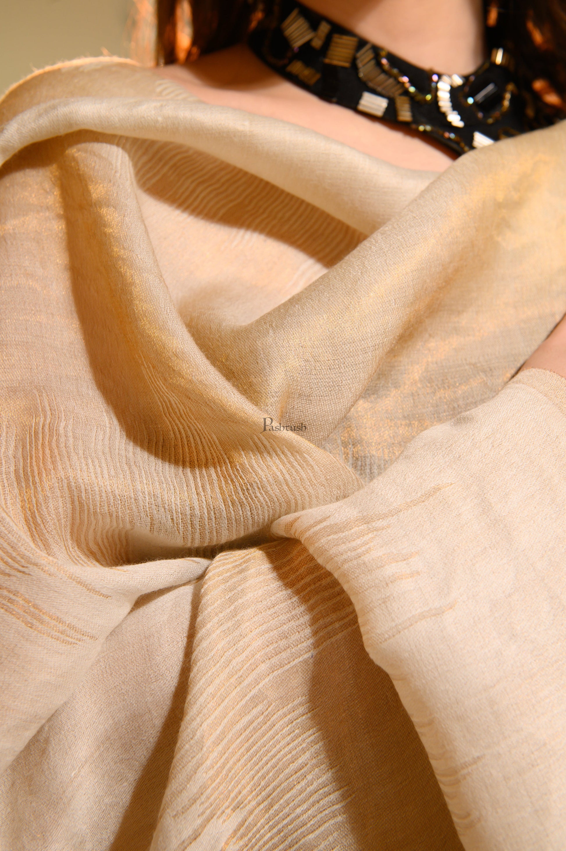 Pashtush India Womens Shawls Pashtush Womens Extra Fine Wool Shawl, Twilight Reversible Design, Ivory