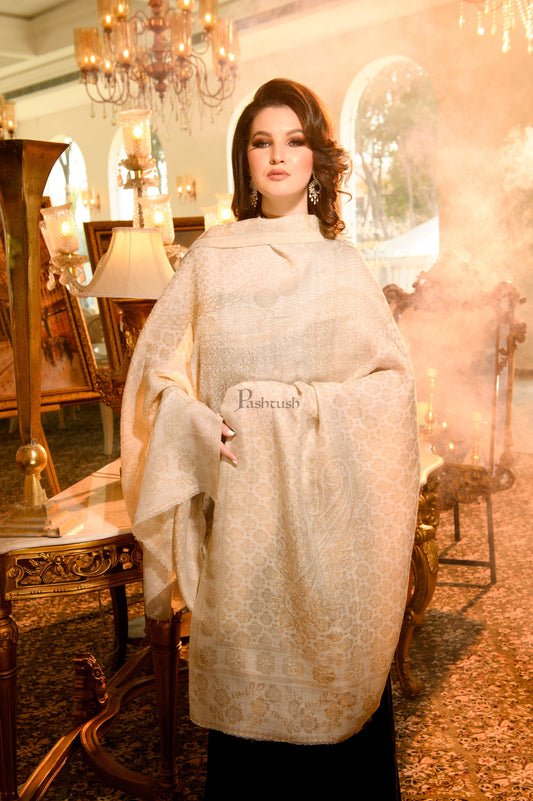 Pashtush India Womens Shawls Pashtush Womens Extra Fine Wool Shawl, Twilight Reversible Design, Ivory