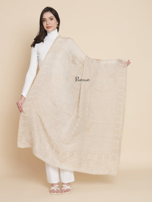 Pashtush India Womens Shawls Pashtush Womens Extra Fine Wool Shawl, Twilight Reversible Design, Ivory