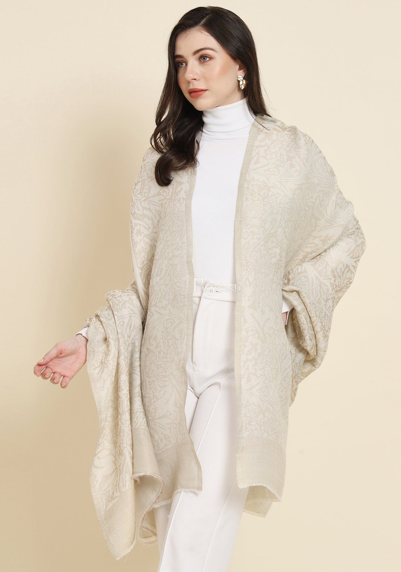 Pashtush India Womens Shawls Pashtush Womens Extra Fine Wool Shawl, Twilight Reversible Design, Ivory