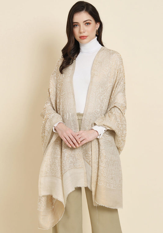 Pashtush India Womens Shawls Pashtush Womens Extra Fine Wool Shawl, Twilight Reversible Design, Ivory