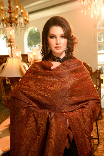 Pashtush India Womens Shawls Pashtush Womens Extra Fine Wool Shawl, Twilight Reversible Design, Maroon