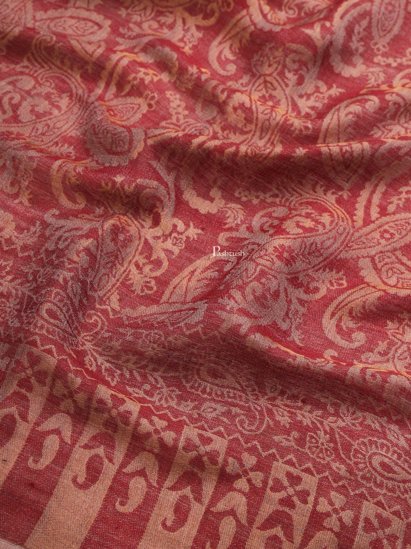 Pashtush India Womens Shawls Pashtush Womens Extra Fine Wool Shawl, Twilight Reversible Design, Maroon