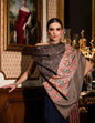Pashtush India Womens Shawls Pashtush womens Extra Fine Wool shawl, With Embroidered Ethnic Palla design, Navy Blue