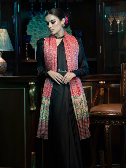 Pashtush India Womens Shawls Pashtush womens Extra Fine Wool shawl, With Embroidered Ethnic Palla design, Red