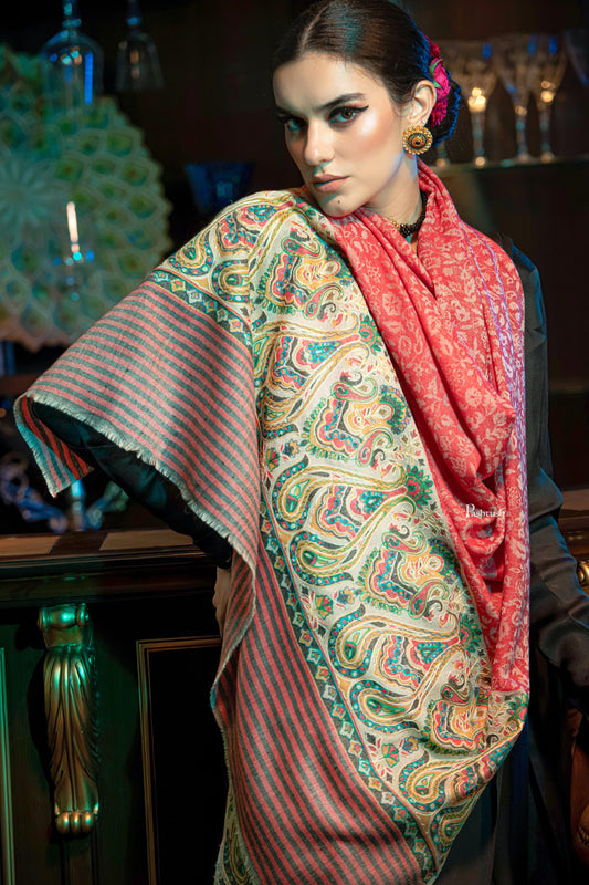 Pashtush India Womens Shawls Pashtush womens Extra Fine Wool shawl, With Embroidered Ethnic Palla design, Red