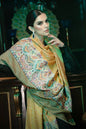 Pashtush India Womens Shawls Pashtush womens Extra Fine Wool shawl, With Embroidered Ethnic Palla design, Yellow