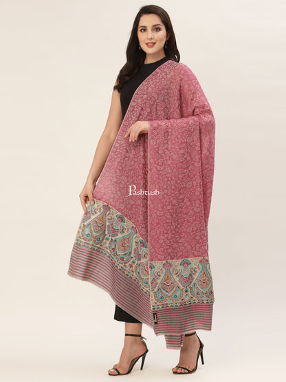 Pashtush India Womens Shawls Pashtush Womens Extra Fine Wool Shawl, With Embroidered Ethnic Palla , Soft and Warm