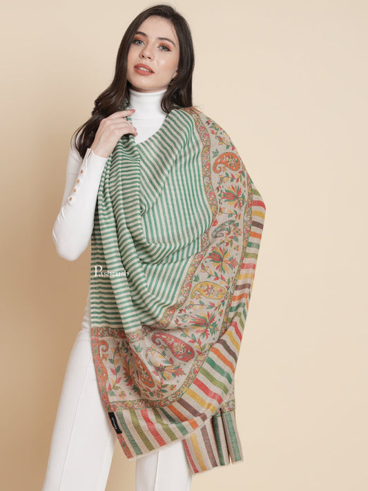 Pashtush India Womens Shawls Pashtush Womens Extra Fine Wool Shawl, With Paisley Weave Palla, Green