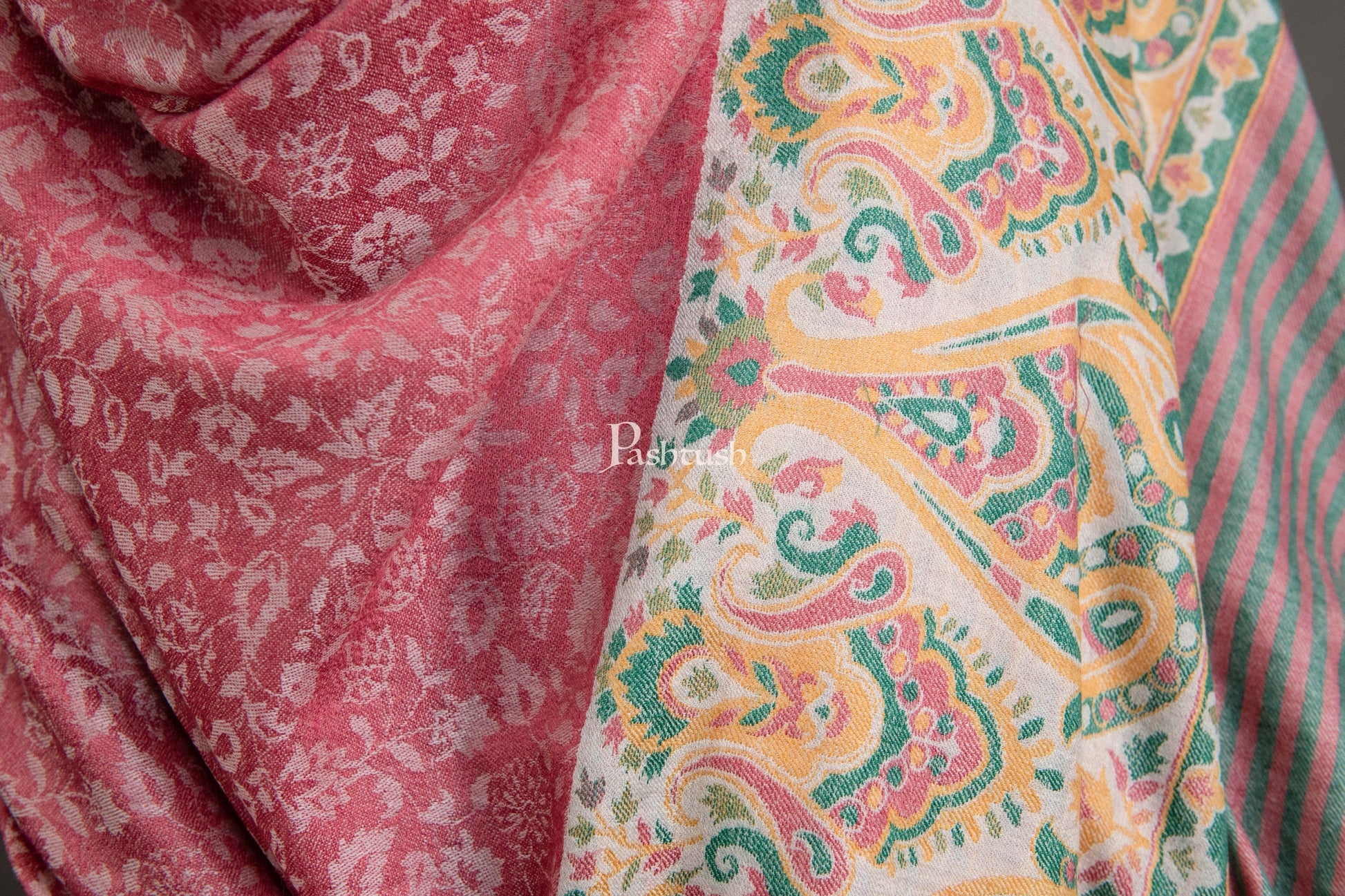 Pashtush India Womens Shawls Pashtush Womens Extra Fine Wool Shawl, Woven Ethnic Palla Design, Rose