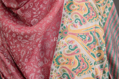 Pashtush India Womens Shawls Pashtush Womens Extra Fine Wool Shawl, Woven Ethnic Palla Design, Rose
