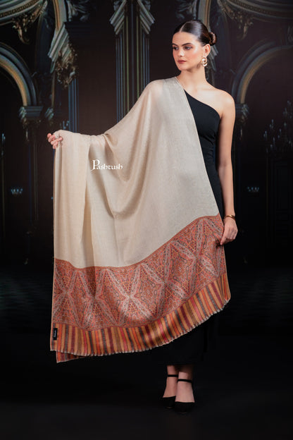 Pashtush India Womens Shawls Pashtush Womens Extra Fine Wool Shawl, Woven Palla, Aztec  Design, Beige