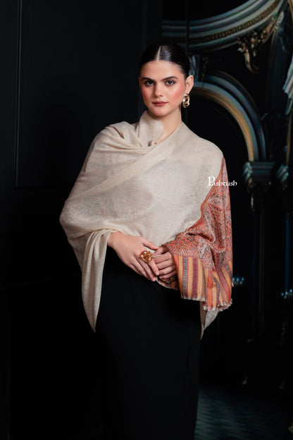 Pashtush India Womens Shawls Pashtush Womens Extra Fine Wool Shawl, Woven Palla, Aztec  Design, Beige